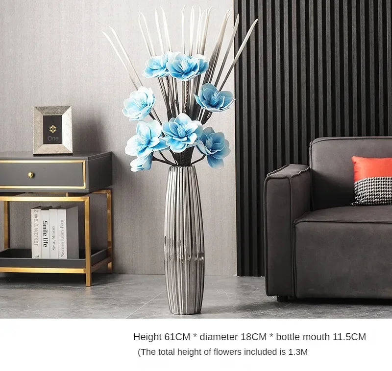 Nordic Ceramics Flower Vase for Entrance Light Luxury High-end Household Vase Large Electroplating Floor-standing Vase for Hotel